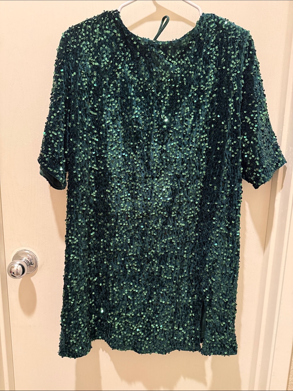 Emerald Sequin Short Sleeve Mini Dress
